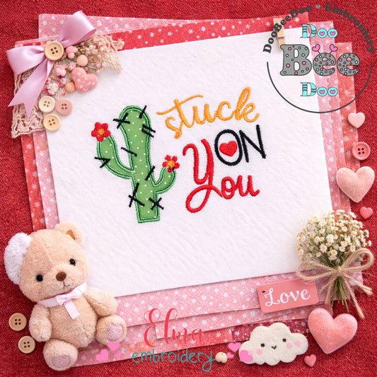 Cute Cactus in Love – Appliqué – Machine Embroidery Design