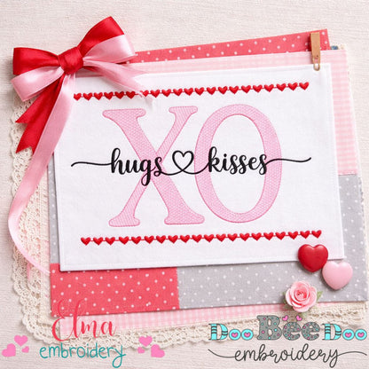 XO Hugs and Kisses Hearts - Sketch Stitch - Machine Embroidery Design