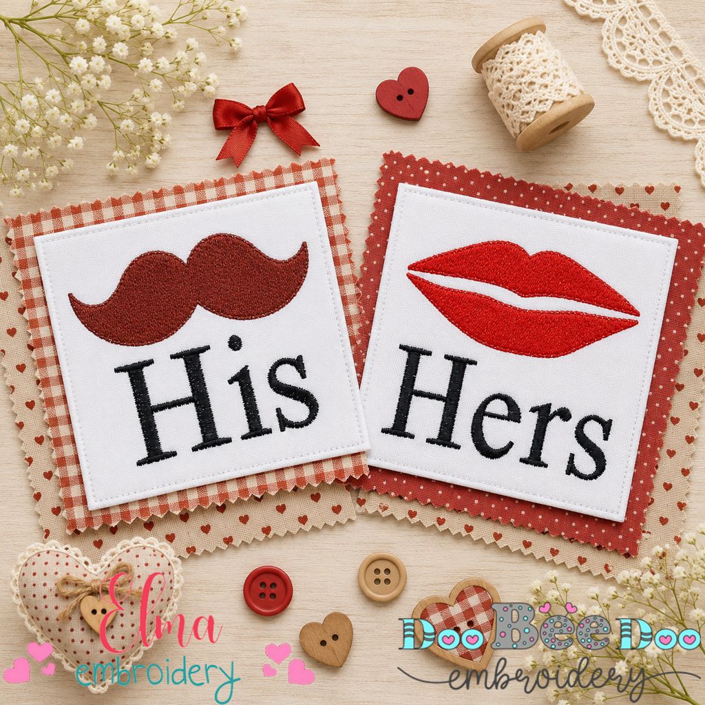 His & Hers Couple Set – Fill Stitch – Machine Embroidery Design
