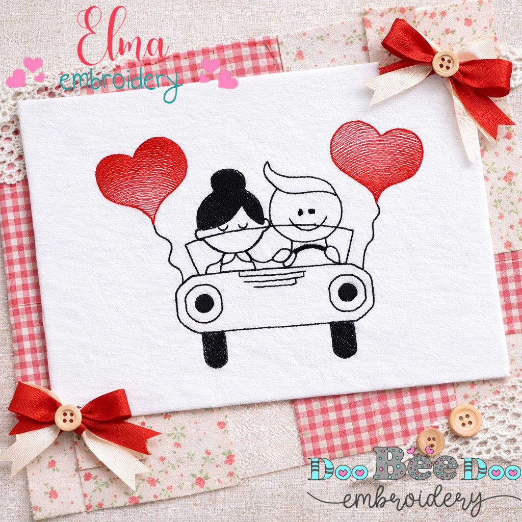 Sweet Couple in Love Car – Fill Stitch – Machine Embroidery Design