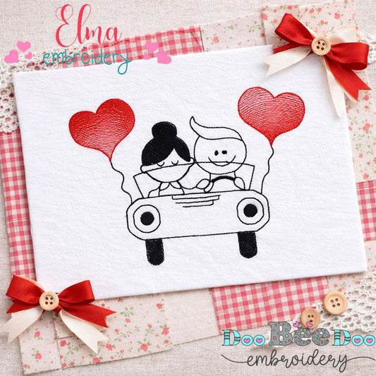 Sweet Couple in Love Car – Fill Stitch – Machine Embroidery Design