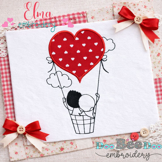 Sweet Heart Hot Air Balloon Appliqué – Appliqué – Machine Embroidery Design