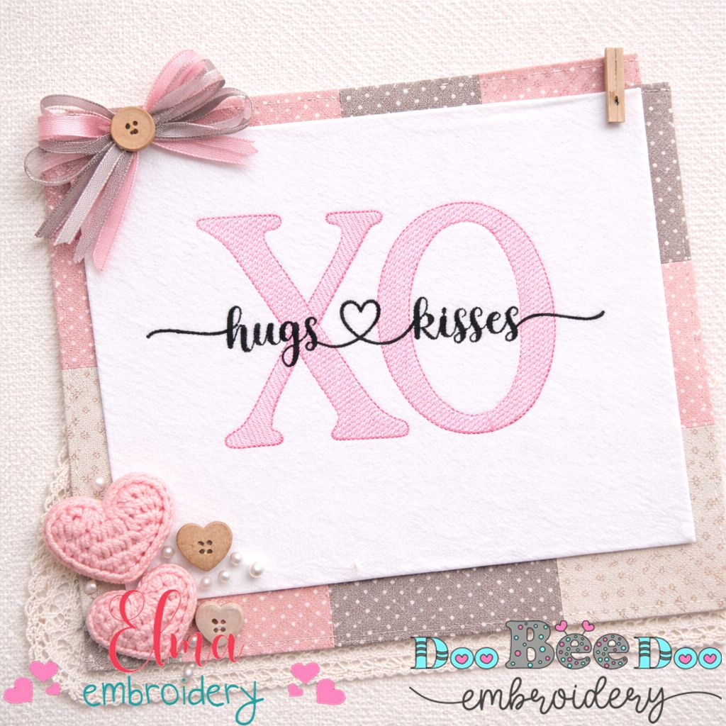 XO Hugs and Kisses – Sketch Stitch – Machine Embroidery Design