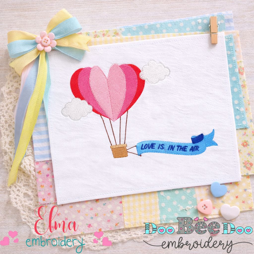 Love Is In The Air Heart Balloon - Fill Stitch - Machine Embroidery Design