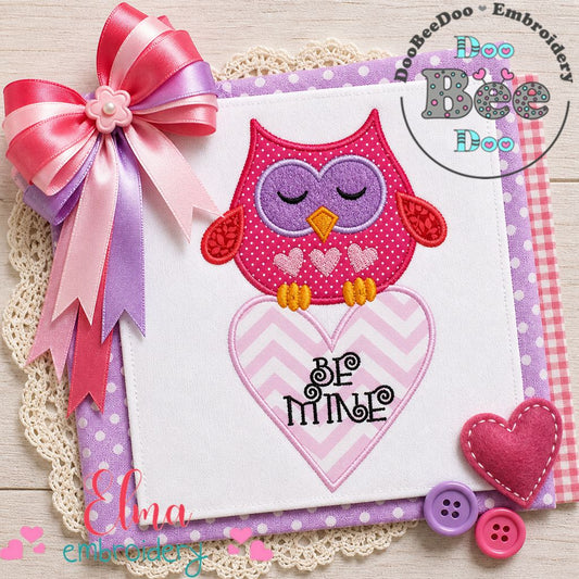 Sweet Owl Be Mine Heart – Appliqué – Machine Embroidery Design