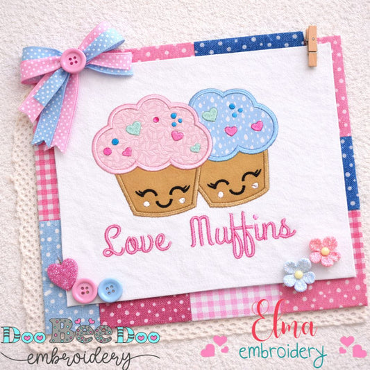 Love Muffins Kawaii Cupcakes - Appliqué - Machine Embroidery Design