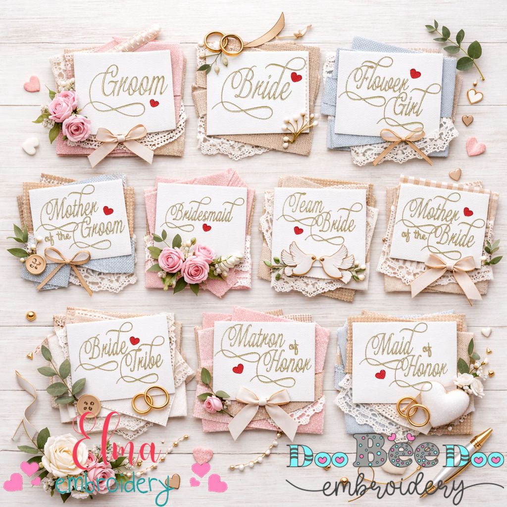 Wedding Party Script Collection – Satin Stitch – Machine Embroidery Design