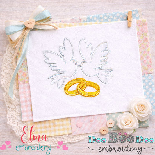 Wedding Doves with Rings - Satin Stitch - Machine Embroidery Design