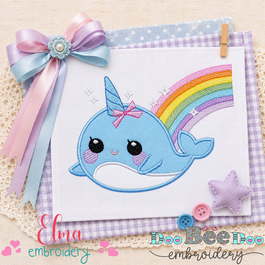Magical Narwhal Rainbow - Appliqué - Machine Embroidery Design