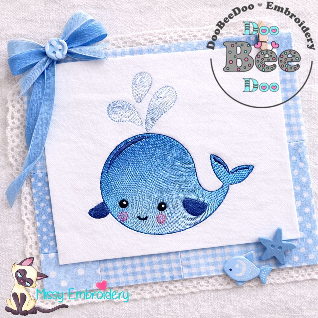 Cute Whale - Rippled Stitch - Machine Embroidery Design