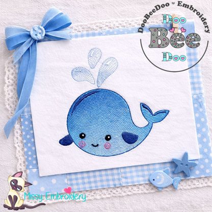 Cute Whale - Rippled Stitch - Machine Embroidery Design