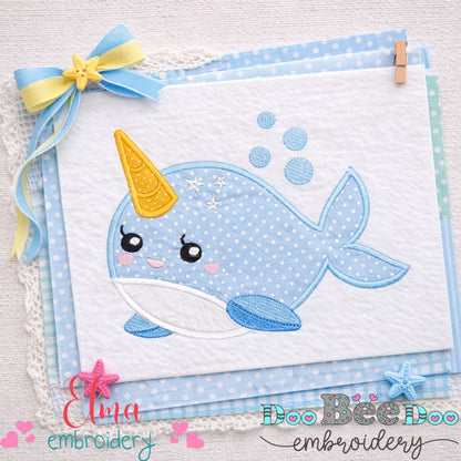 Cute Unicorn Whale - Appliqué - Machine Embroidery Design