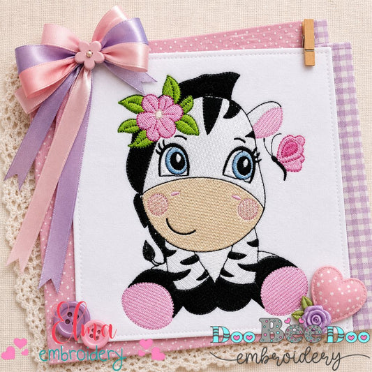 Sweet Floral Zebra - Fill Stitch - Machine Embroidery Design