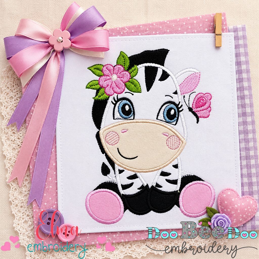 Sweet Zebra Blossom - Applique - Machine Embroidery Design