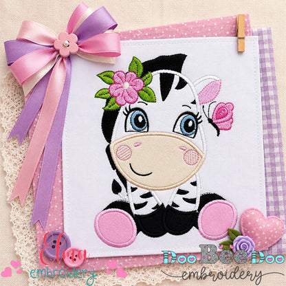 Sweet Zebra Blossom - Applique - Machine Embroidery Design