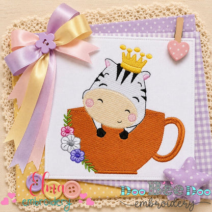 Little Zebra in Teacup - Fill Stitch - Machine Embroidery Design