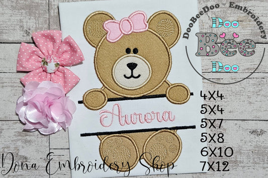 Split Teddy Bear Name 🧸 – Applique - Machine Embroidery Design