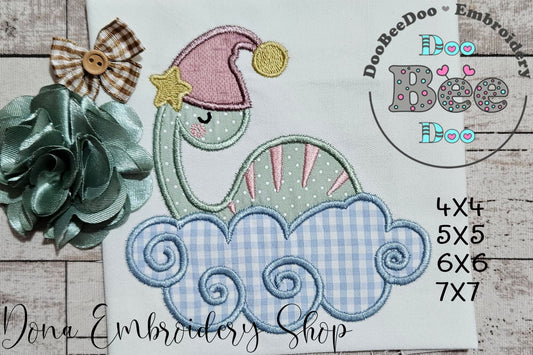 Sleepy Dinosaur on Cloud – Applique - Machine Embroidery Design