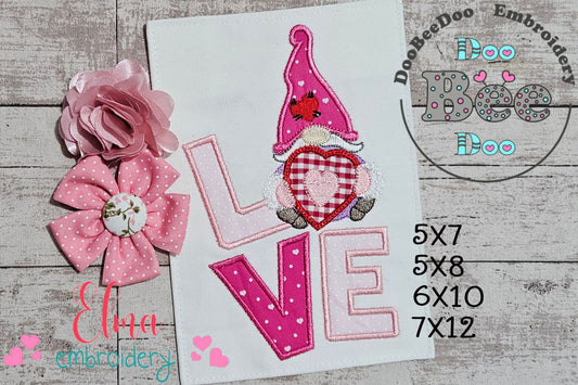 Valentine Gnome LOVE 💘 – Applique - Machine Embroidery Design