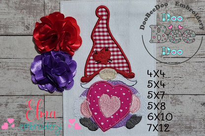 💝 Valentine Gnome with Heart 💌 – Applique - Machine Embroidery Design