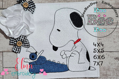 🎩 Snoopy Typing on Typewriter 🐾 – Fill Stitch - Machine Embroidery Design