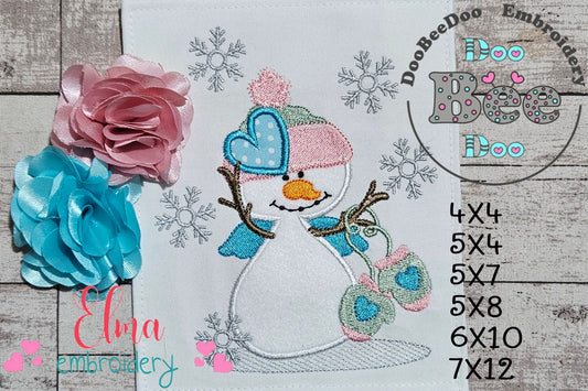 ❄️ Snowman with Mittens ❄️ – Applique - Machine Embroidery Design