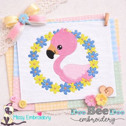 Flamingo and Flowers – Fill Stitch – Machine Embroidery Design