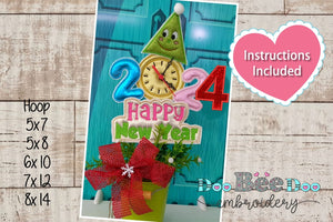 Happy New Year 2024 with Clock - ITH Project - Machine Embroidery Design