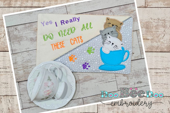 Pet Cat Mug Rug - ITH Project - Machine Embroidery Design