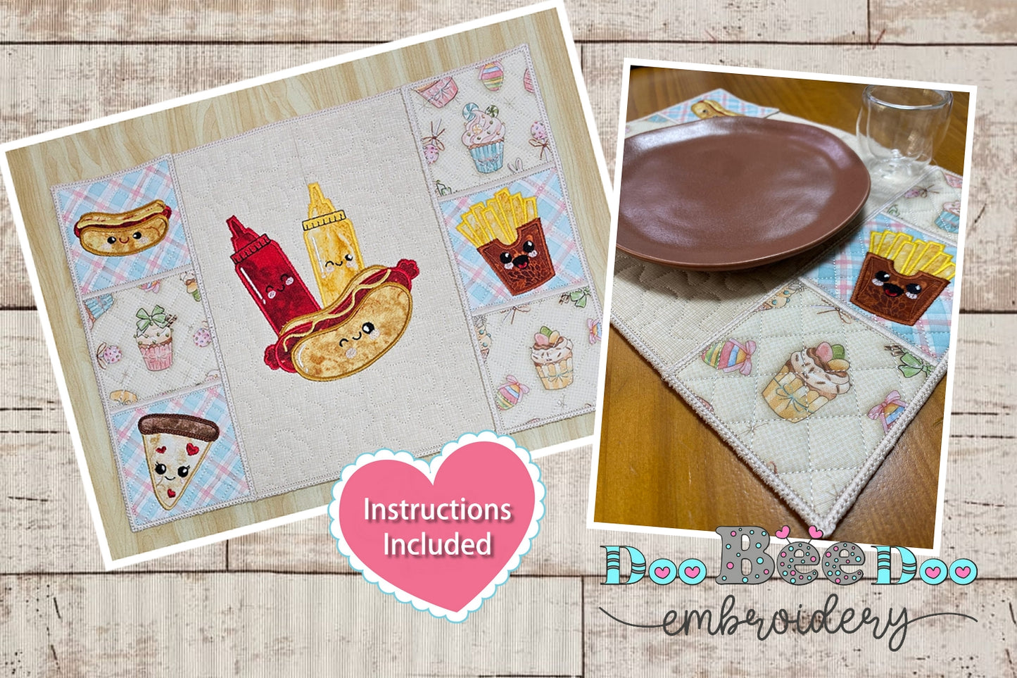 Placemat hot dog - ITH Project - Machine Embroidery Design