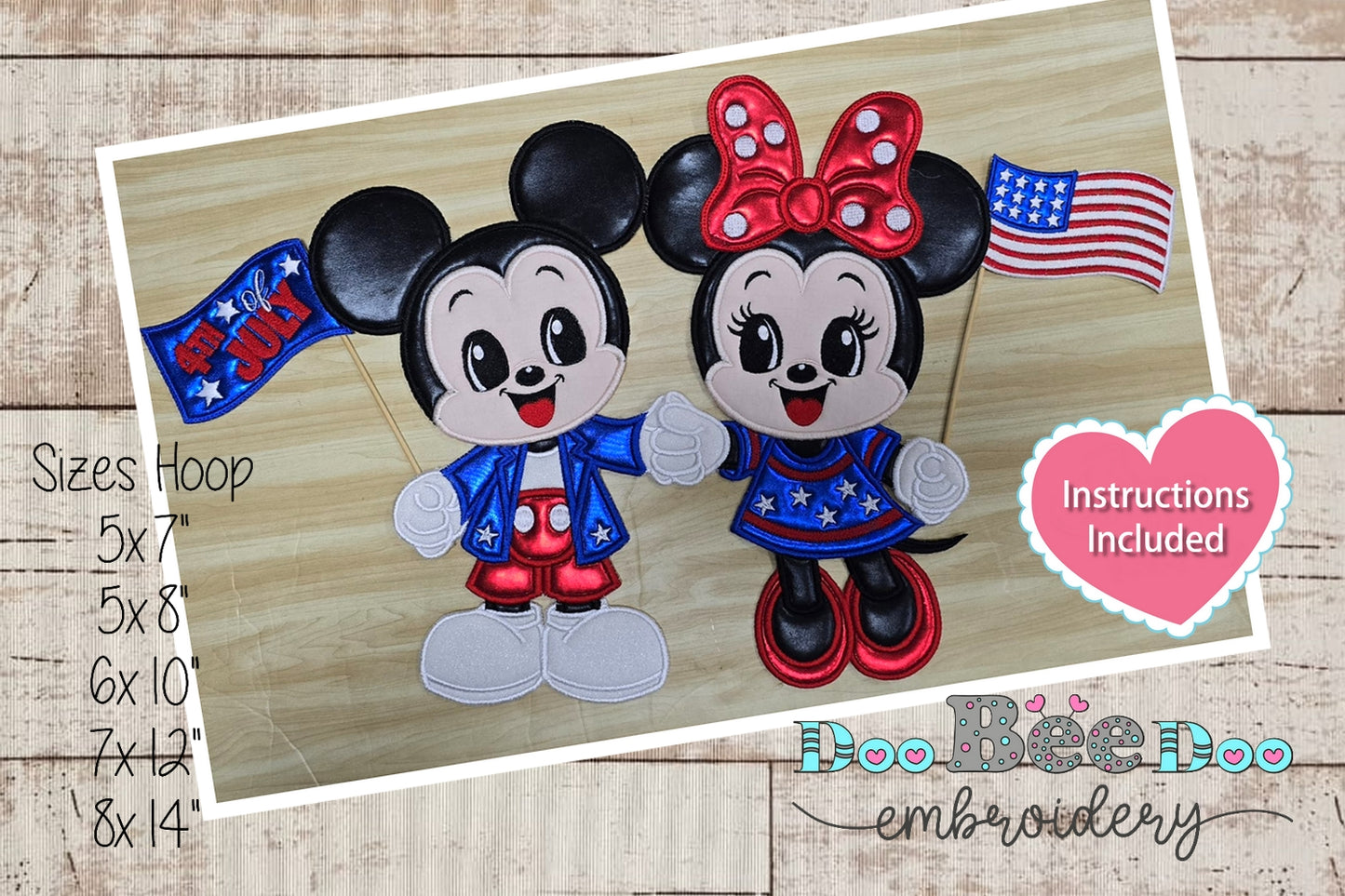 4th of July Mickey and Minie - ITH Project - Machine Embroidery Design