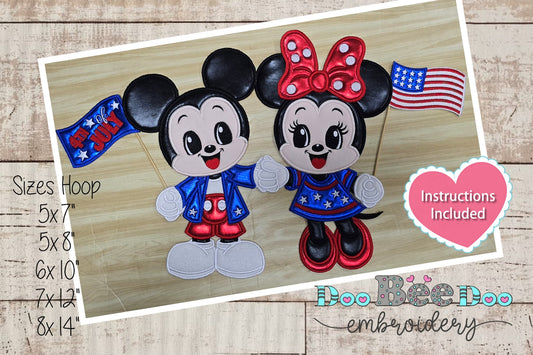 4th of July Mickey and Minie - ITH Project - Machine Embroidery Design