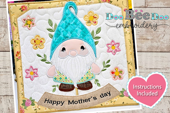 Gnome Happy Mother's Day Hanger - ITH Project - Machine Embroidery Design