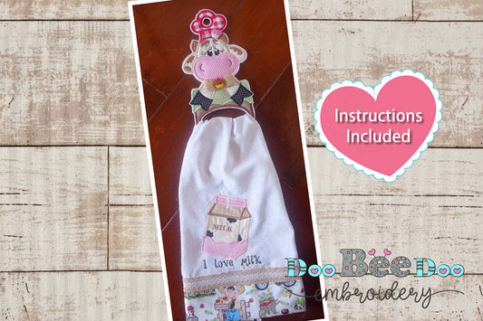 Brown Cow Dish Towel Holder  - ITH Project - Machine Embroidery Design
