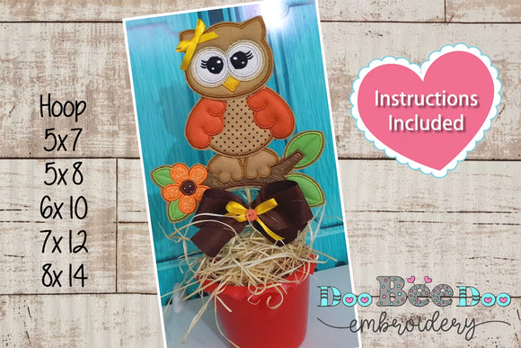 Cute  Owl Vase Ornament - ITH Project - Machine Embroidery Design