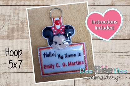 Minnie Keychain/Bag Tag - ITH Project - Machine Embroidery Design