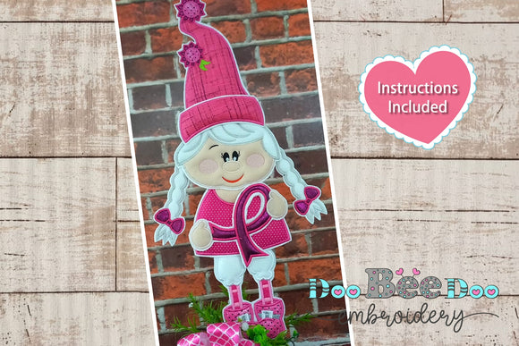 Gnome girl october pink Ornament - ITH - Project -Machine embroidery