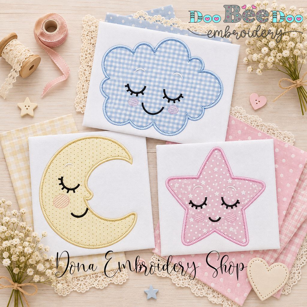 Sleepy Sky Friends - Appliqué - Machine Embroidery Design