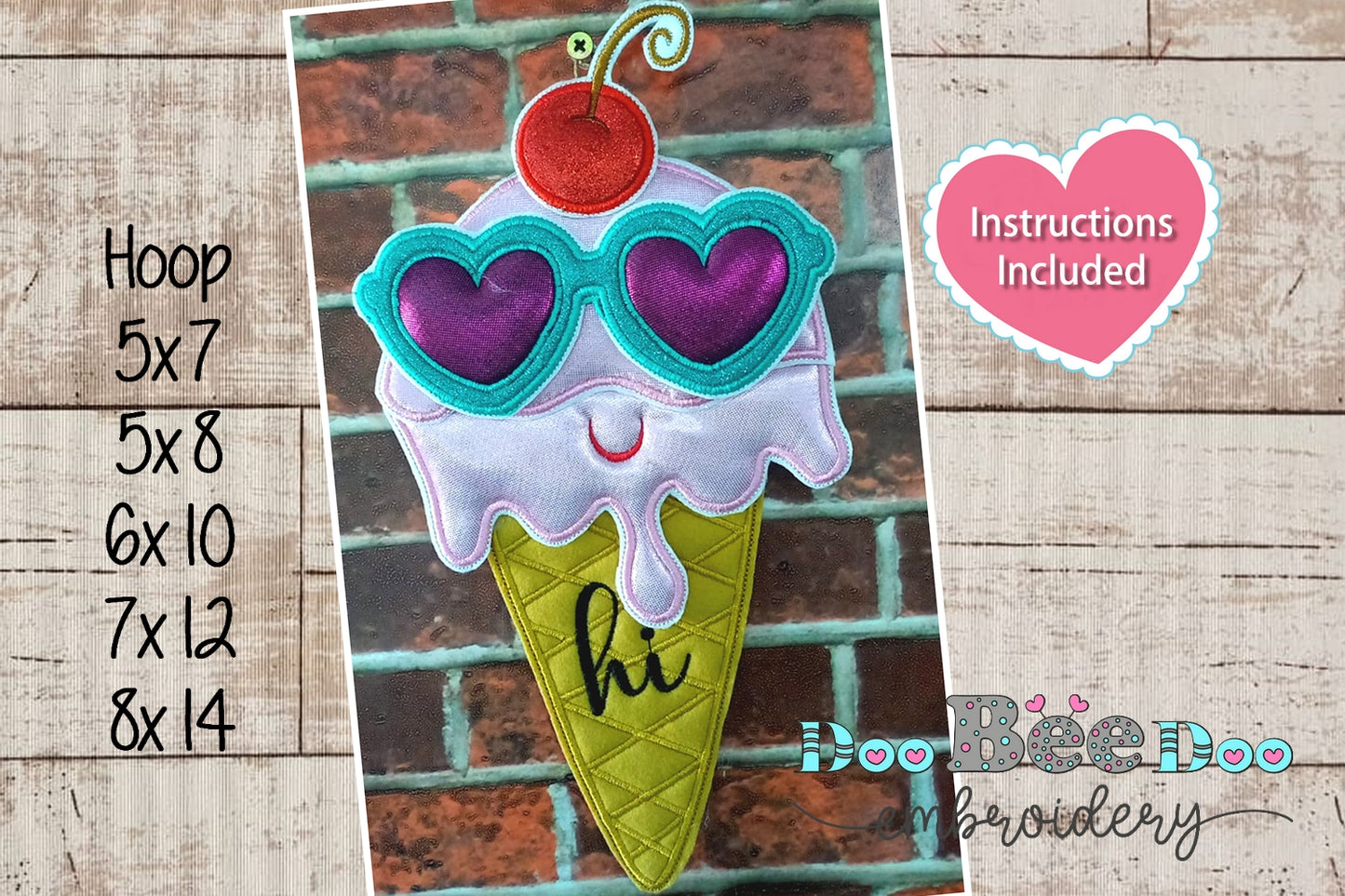 Summer Ice Cream Sunglasses - ITH Project - Machine Embroidery Design