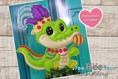 Mardi Grass Feathered Alligator - ITH Project - Machine Embroidery Design