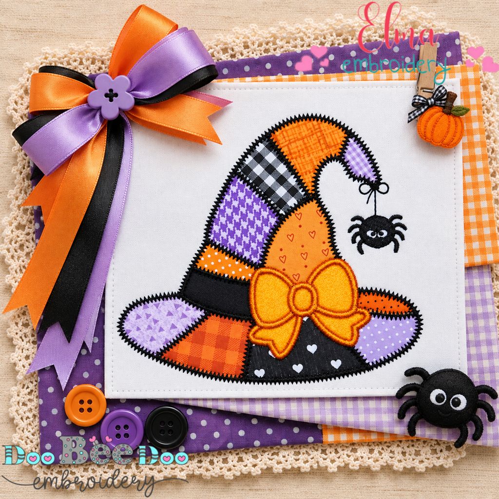 Spooky Sweet Witch Hat - Zigzag Patchwork Appliqué - Machine Embroidery Design
