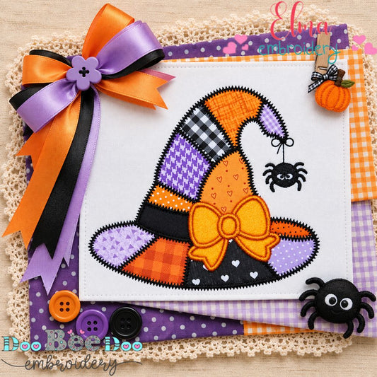 Spooky Sweet Witch Hat - Zigzag Patchwork Appliqué - Machine Embroidery Design