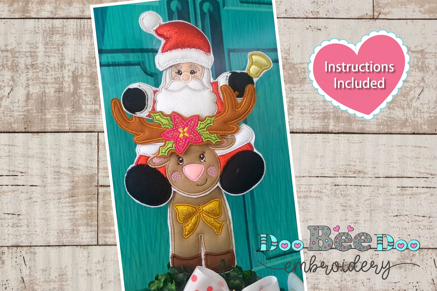 Santa Claus with Reindeer and Bell - ITH Project - Machine Embroidery Design