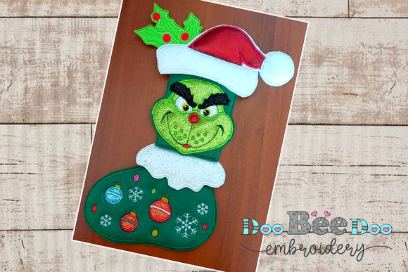 Grinch Christmas Stocking - ITH Project - Machine Embroidery Design