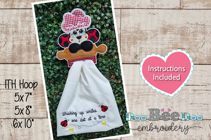 Ladybug Chef  Dish Towel Holder  - ITH Project - Machine Embroidery Design