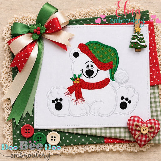 Christmas Cuddle Polar Bear - Appliqué - Machine Embroidery Design