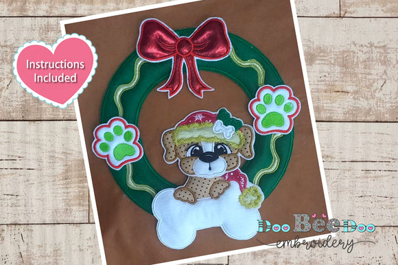 Cute Christmas Dog Wreath - ITH Project - Machine Embroidery Design