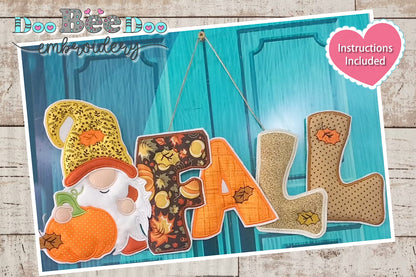 Fall Gnome Door Ornament - ITH Project - Machine Embroidery Design