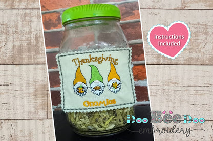 Gnomes Thanksgiving Label - ITH Project - Machine Embroidery Design