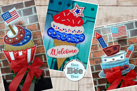 4th of July Ornaments Set - ITH Project - Machine Embroidery Design